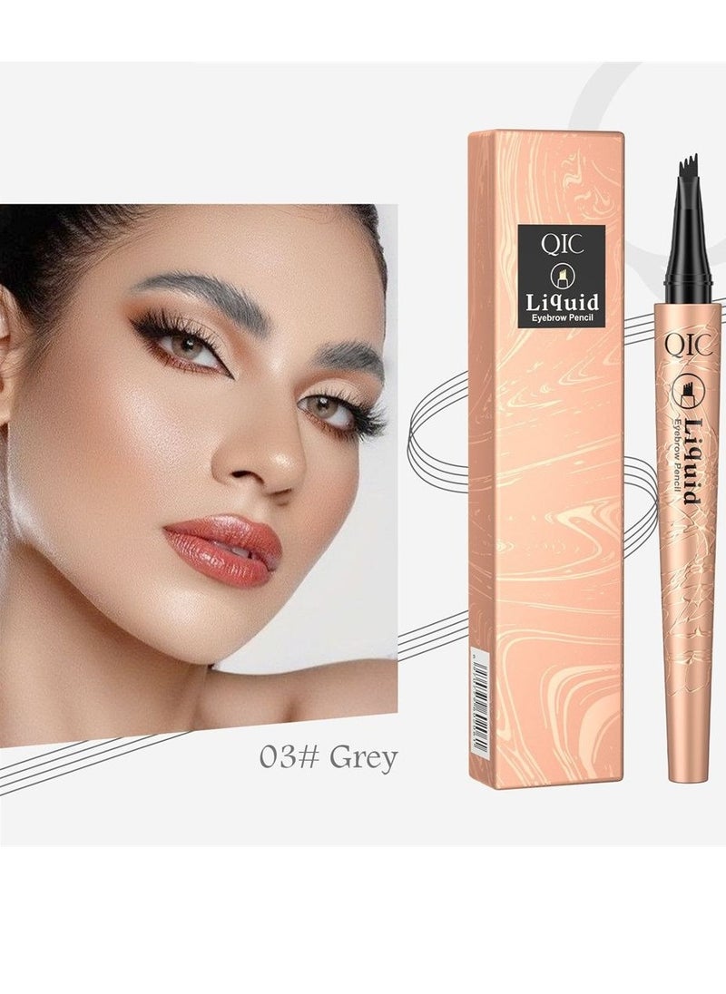 QIC - Eyebrow Pencil Microblade Brow Pen Microblade Eyebrow Pen With 4 Micro Fork Tips Eyebrow Pencil Waterproof Microblading Pen Long Lasting Smudge Proof for Natural Look Grey #3 - Image 1