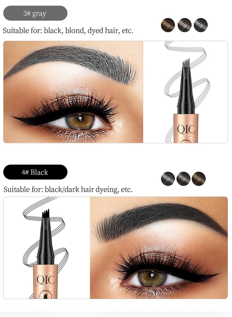 QIC - Eyebrow Pencil Microblade Brow Pen Microblade Eyebrow Pen With 4 Micro Fork Tips Eyebrow Pencil Waterproof Microblading Pen Long Lasting Smudge Proof for Natural Look Grey #3 - Image 1