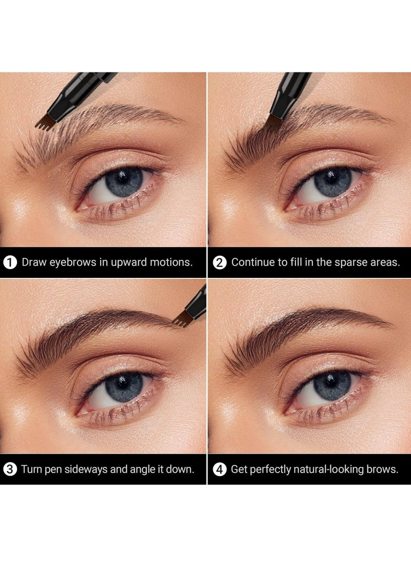 QIC - Eyebrow Pencil Microblade Brow Pen Microblade Eyebrow Pen With 4 Micro Fork Tips Eyebrow Pencil Waterproof Microblading Pen Long Lasting Smudge Proof for Natural Look Grey #3 - Image 1