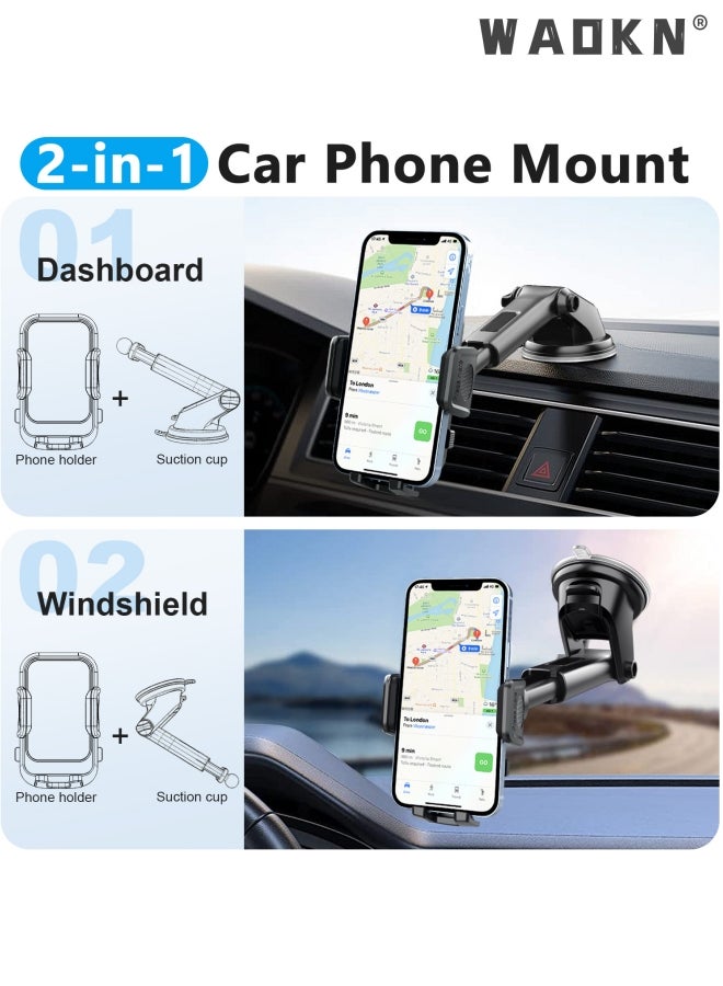دبليو أيه أو كي أن حامل هاتف السيارة للوحة القيادة / الزجاج الأمامي حامل متنقل للسيارة مع كوب شفط حامل موبايل للسيارة لوحة القيادة حامل سيارة للجوال متوافق مع iPhone 13/14/15 Pro Max Galaxy S23 / S24 Ultra Black - Image 3
