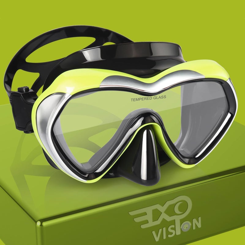 EXP VISION Scuba Diving Mask AntiFog Panoramic Snorkel Goggles Adult Mirror Swim Mask Single Lens Swim Goggles wIith Nose Cover for Diving Snorkeling Swimming Yellow - Image 2