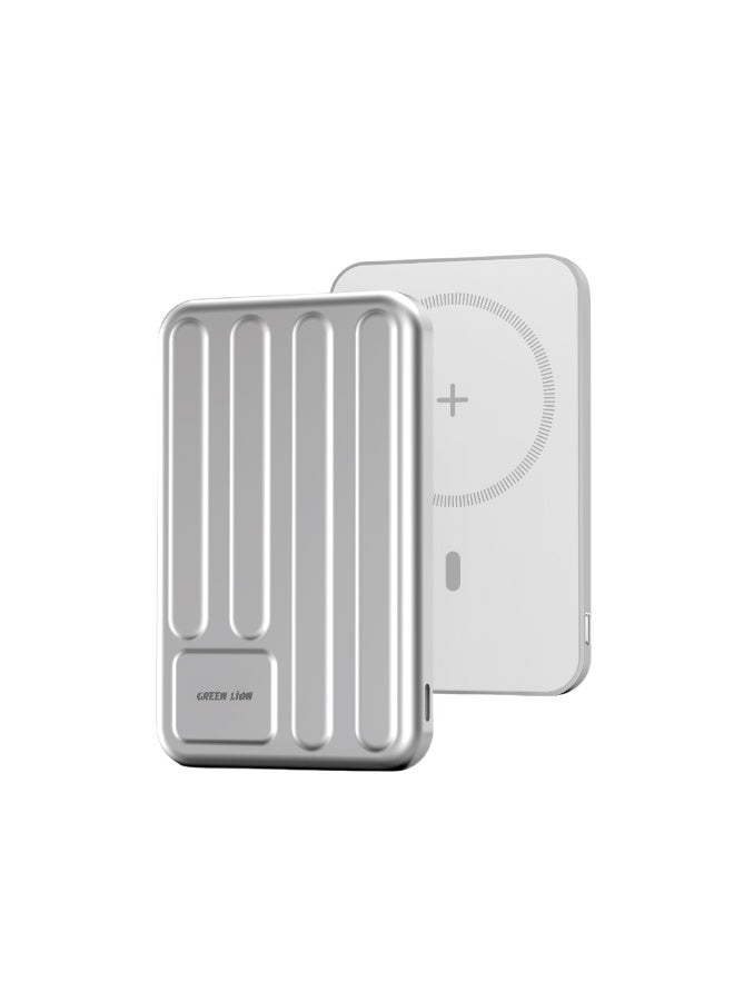 GREEN LION 5000mAh Oxford Mag Safe Power Bank, Ultra Slim Design Compatible with MagSafe & Qi2 Technology, 20W PD Fast Charging, 15W Wireless Charging, Flight Approved, Compact & Slim Design PowerBank Compatible with iPhone 14/15/16/17 Series and Android Smart Phones - Silver - Image 1