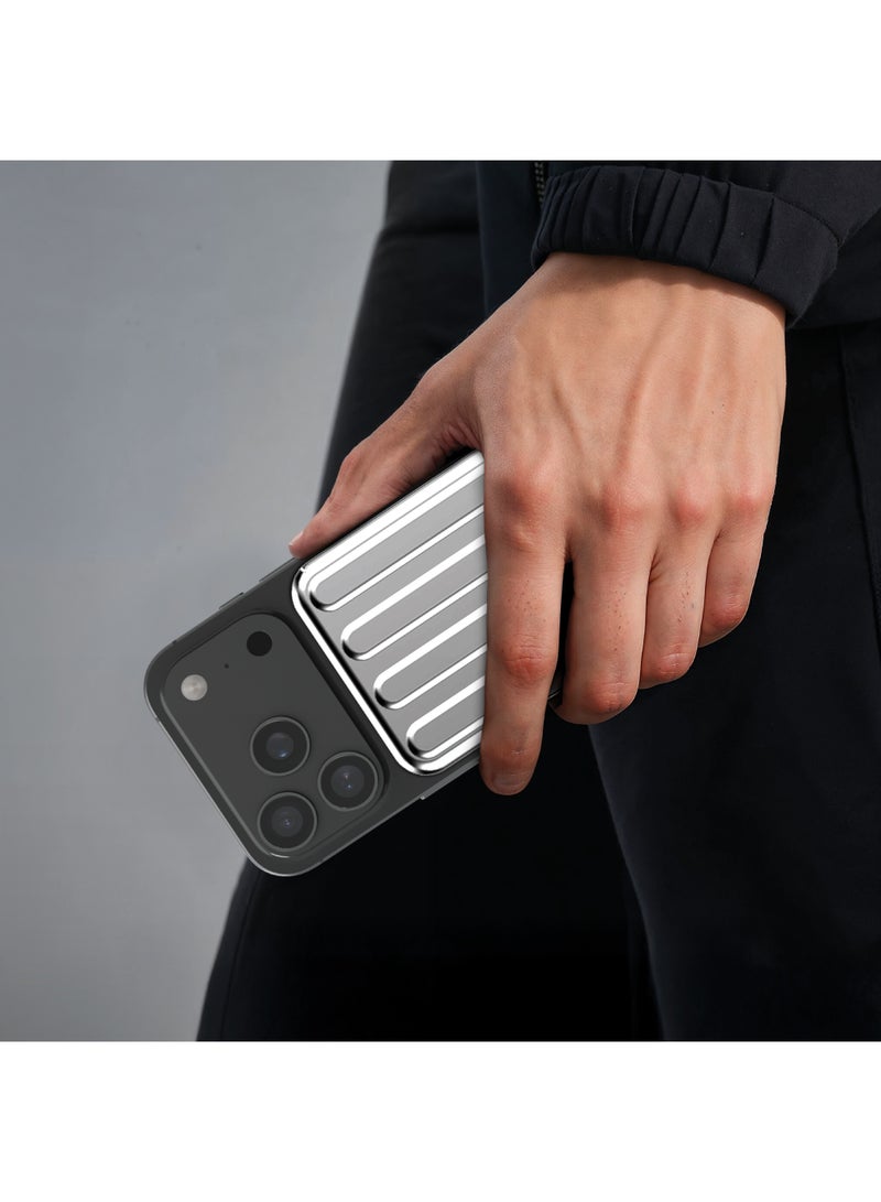 GREEN LION 5000mAh Oxford Mag Safe Power Bank, Ultra Slim Design Compatible with MagSafe & Qi2 Technology, 20W PD Fast Charging, 15W Wireless Charging, Flight Approved, Compact & Slim Design PowerBank Compatible with iPhone 14/15/16/17 Series and Android Smart Phones - Silver - Image 2