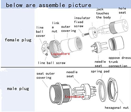 Lsgoodcare Aviation Plugs GX16-9, Lsgoodcare 10Pairs 16mm 9 Pin Din Female/Male Aviation Connector Plug with 10Pcs Aviations Plug Caps, 5A Metal Chassis Connector Socket - Image 5