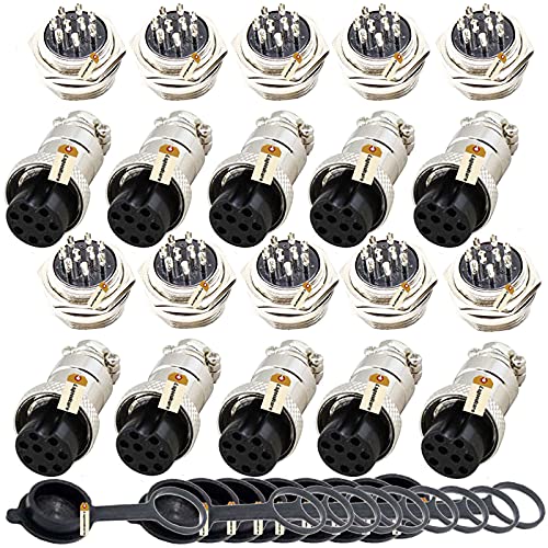 Lsgoodcare Aviation Plugs GX16-9, Lsgoodcare 10Pairs 16mm 9 Pin Din Female/Male Aviation Connector Plug with 10Pcs Aviations Plug Caps, 5A Metal Chassis Connector Socket - Image 1