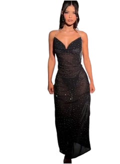 MANIKAN Women Lingerie set Long sheer Black with Rhinestone Straps  - Image 1