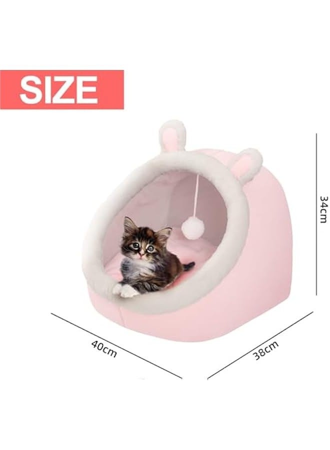 TRASSLE Cat Beds for Indoor Cats, Semi-Enclosed Cat Cave Bed with a Plush Ball Large Space for Cats to Sleep Soft and Comfortable Covered Cat Bed with a Washable and Detachable Mat - Image 2