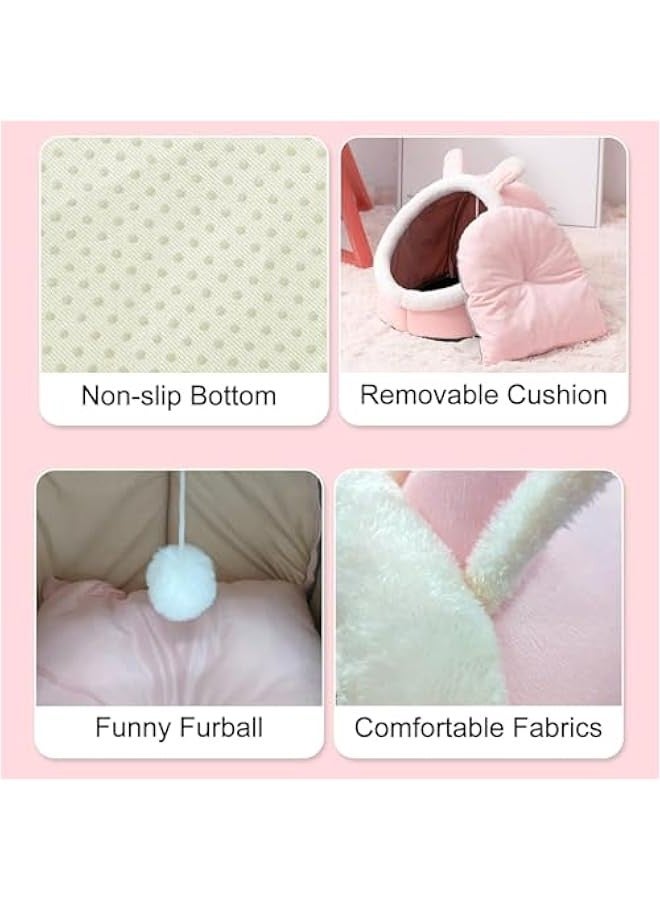 TRASSLE Cat Beds for Indoor Cats, Semi-Enclosed Cat Cave Bed with a Plush Ball Large Space for Cats to Sleep Soft and Comfortable Covered Cat Bed with a Washable and Detachable Mat - Image 5