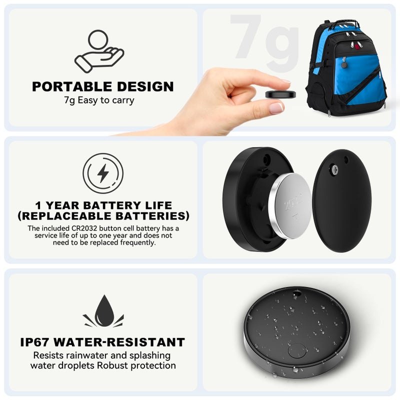 Eelexa Smart Tag Tracker, Dual System(Both iOS&Android) Air Tracker Tag, Compatible with Apple Find My or Google Find Hub Smart Keys Finder Item Locator with Waterproof&Light (Black-2Pack) - Image 5