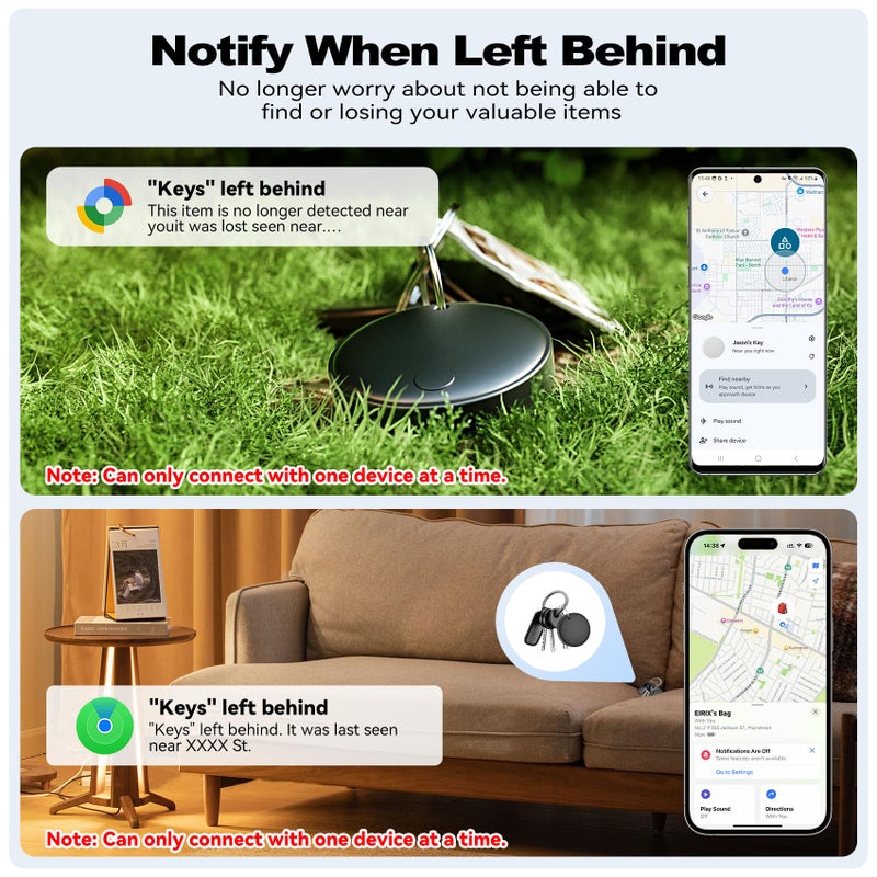 Eelexa Smart Tag Tracker, Dual System(Both iOS&Android) Air Tracker Tag, Compatible with Apple Find My or Google Find Hub Smart Keys Finder Item Locator with Waterproof&Light (Black-2Pack) - Image 2
