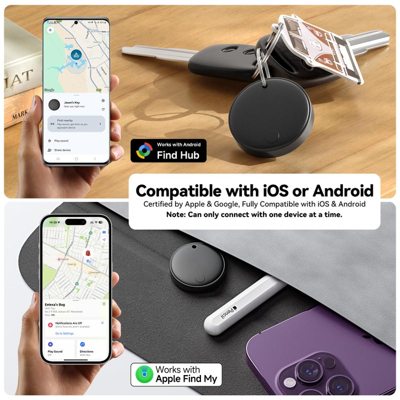 Eelexa Smart Tag Tracker, Dual System(Both iOS&Android) Air Tracker Tag, Compatible with Apple Find My or Google Find Hub Smart Keys Finder Item Locator with Waterproof&Light (Black-2Pack) - Image 4