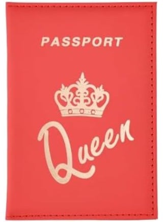 غطاء جواز سفر من الجلد الصناعي للنساء بتصميم تاج "Queen" - أحمر أنيق وحماية وثائق السفر