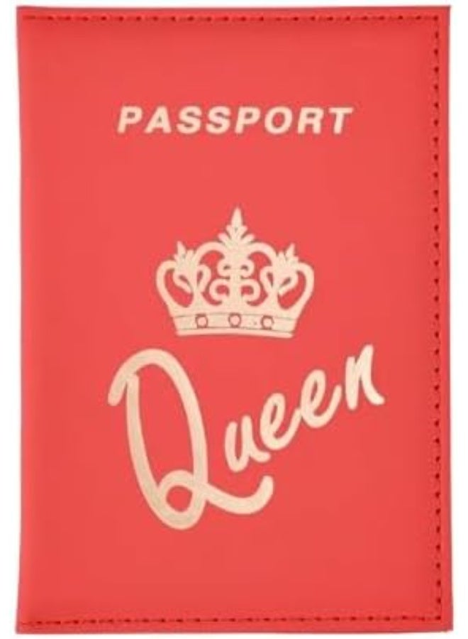 غطاء جواز سفر من الجلد الصناعي للنساء بتصميم تاج "Queen" - أحمر أنيق وحماية وثائق السفر - Image 1