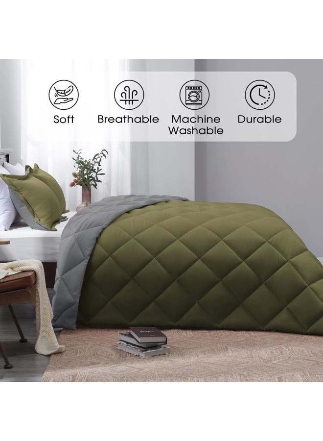 Basic Beyond Queen Comforter Set - Olive Green Comforter Set Queen, Reversible Bed Comforter Queen Set for All Seasons, Olive Green/Charcoal Gray, 1 Comforter (88"x92") and 2 Pillow Shams (20"x26"+2") - Image 2