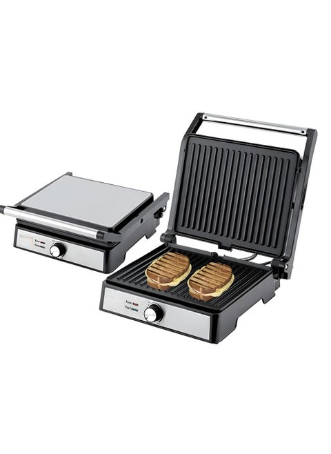 4 Slice Contact Grill Maker – Non-Stick Stainless Steel Sandwich Press with Temperature Control, Cool Touch Handle, Power & Ready Indicators, Overheat Protection, Ideal for Grilling & Toasting