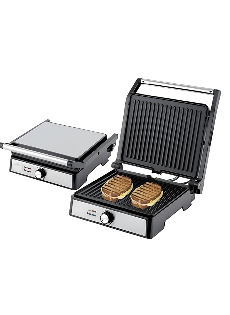 4 Slice Contact Grill Maker – Non-Stick Stainless Steel Sandwich Press with Temperature Control, Cool Touch Handle, Power & Ready Indicators, Overheat Protection, Ideal for Grilling & Toasting