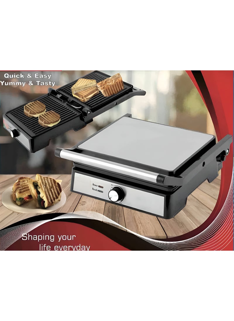 4 Slice Contact Grill Maker – Non-Stick Stainless Steel Sandwich Press with Temperature Control, Cool Touch Handle, Power & Ready Indicators, Overheat Protection, Ideal for Grilling & Toasting