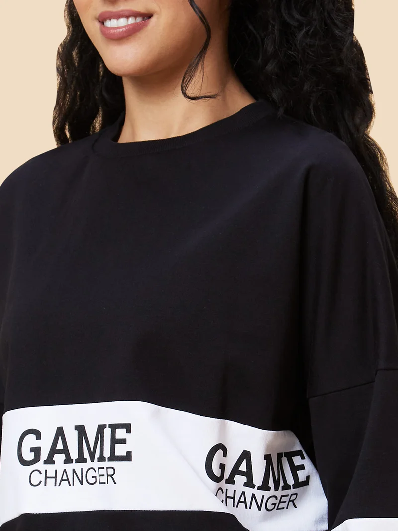 جلو باص Women Typography Printed Boxy Fit Sweatshirt & Joggers Co-Ord Set