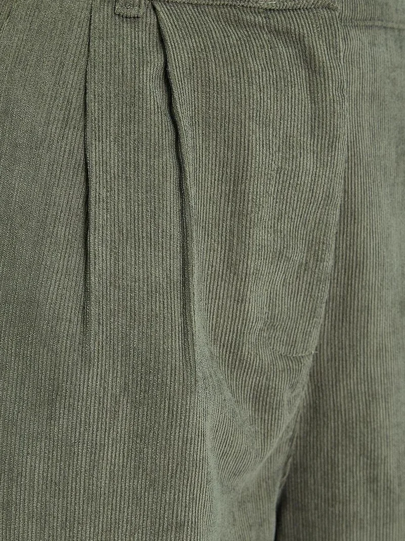 Mixray Khaki Green Mixray High-Waist Straight-Leg Velvet Trousers for Women | Best Price UAE