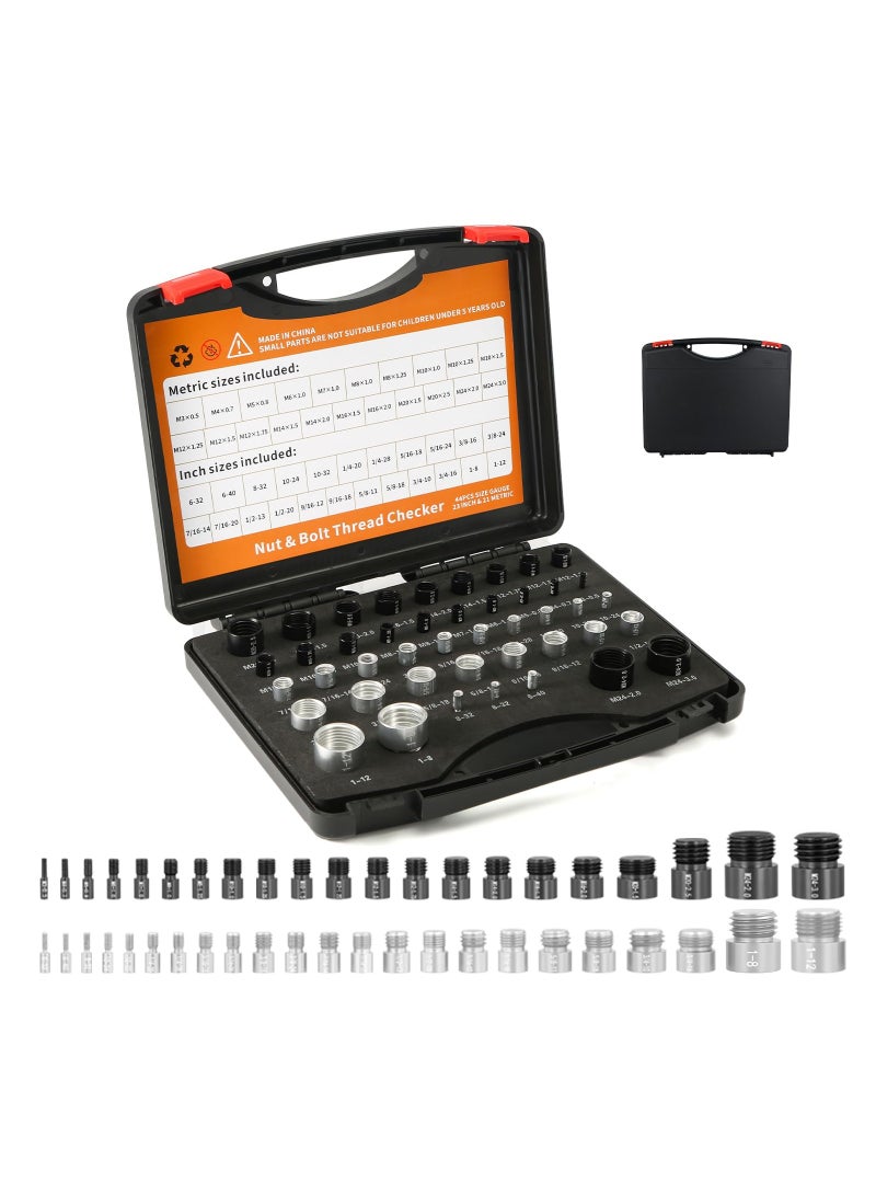 SOLARAE 44PCS Nut and Bolt Thread Checker, 23 Inch & 21 Metric Male/Female Size and Thread Gauge, Perfect for Recognizing Size on Tricky and Narrow Area Easy to Recognize - Image 1