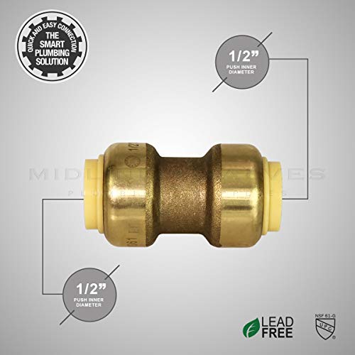 SUPPLYGIANT Supply Giant VQTD12-5 Straight Coupling Pipe Fittings Push to Connect Pex Copper, CPVC, 1/2 Inch, Brass Pack of 5 - Image 5