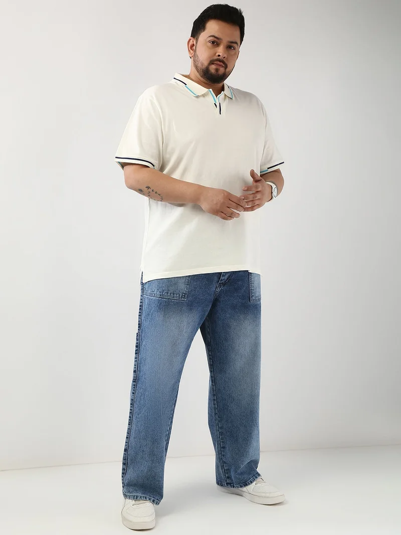 Urbano Fashion  Urbano Plus Men's White Solid Regular Fit Half Sleeve Cotton Polo T-Shirt  | Best Price UAE