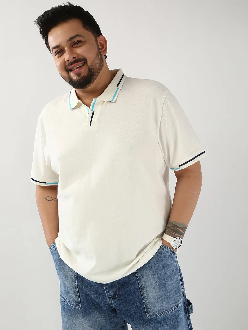 Urbano Fashion  Urbano Plus Men's White Solid Regular Fit Half Sleeve Cotton Polo T-Shirt  | Best Price UAE
