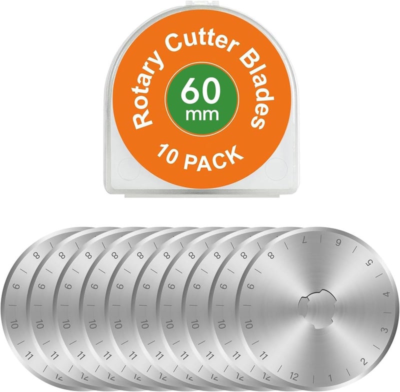 Kingsource 60mm Rotary Cutter Blades 10 Pack SKS-7 Steel, Sharp Durable Replacement Blades for Quilting, Sewing, Fabric Cutting, Fits Olfa, Fiskars - Image 1