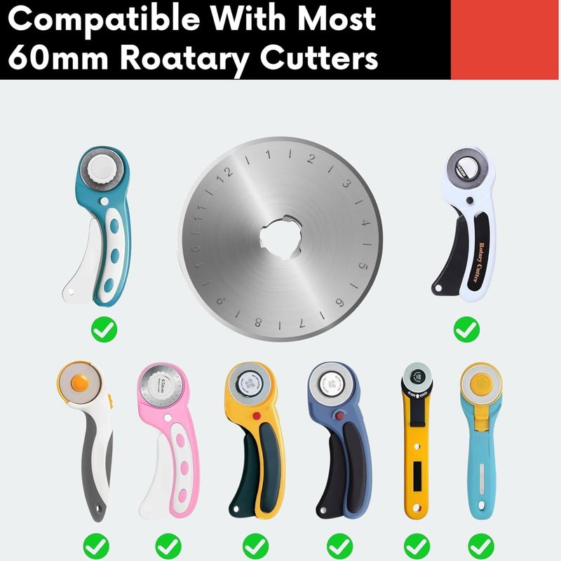 Kingsource 60mm Rotary Cutter Blades 10 Pack SKS-7 Steel, Sharp Durable Replacement Blades for Quilting, Sewing, Fabric Cutting, Fits Olfa, Fiskars - Image 3