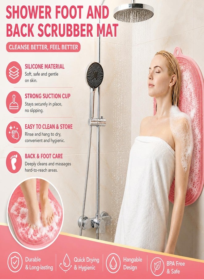 BARRYSAIL 21.3" Silicone Foot & Back Scrubber Mat, Non-Slip Suction Cups Pink - Image 4
