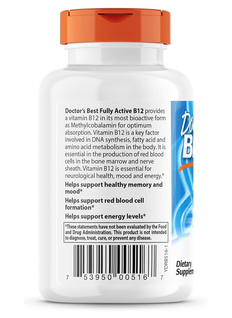 Doctor's BEST Fully Active B12 1500 Mcg Supports Energy And Mood Circulation 180 Veggie Caps  - Image 3