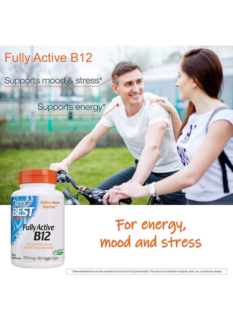 Doctor's BEST Fully Active B12 1500 Mcg Supports Energy And Mood Circulation 180 Veggie Caps  - Image 5