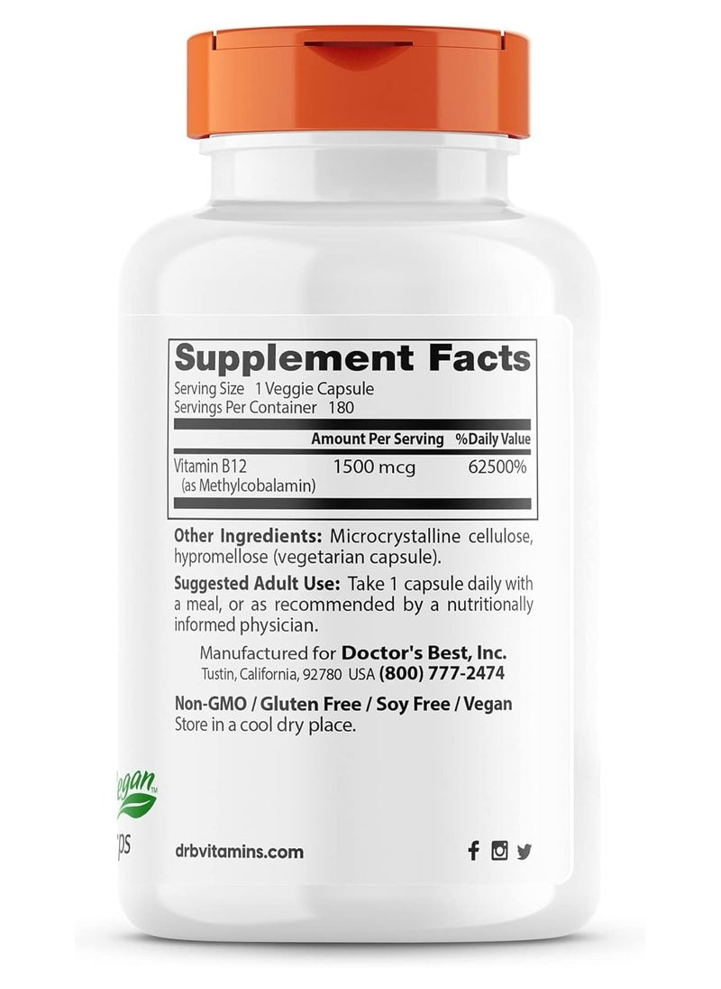 Doctor's BEST Fully Active B12 1500 Mcg Supports Energy And Mood Circulation 180 Veggie Caps  - Image 2