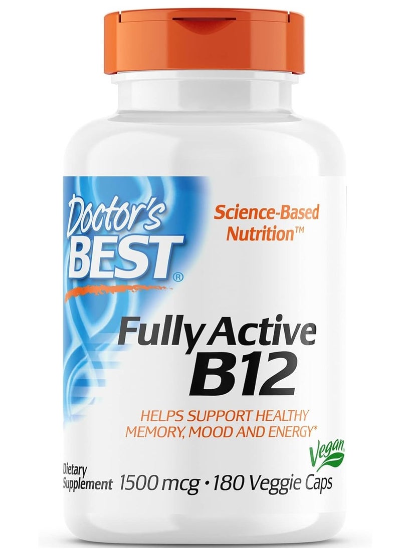 Doctor's BEST Fully Active B12 1500 Mcg Supports Energy And Mood Circulation 180 Veggie Caps  - Image 1
