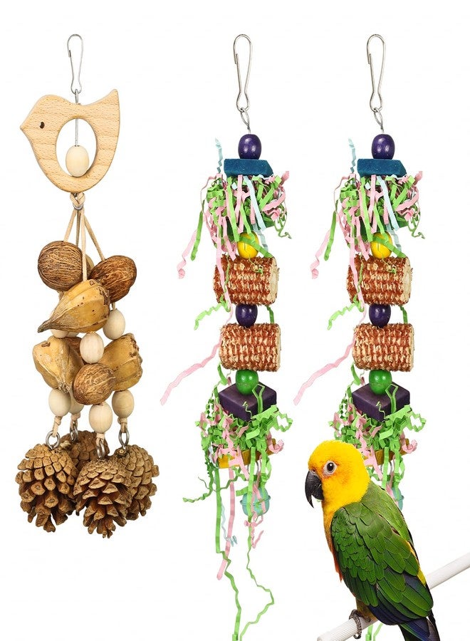 matafat Bird Toys 3 Pack Parrot Toys Natural Bird Cage Accessories Shredded Foraging Supplies Suitable for Parakeets, Cockatiels, Conures, Lovebirds and Most Small to Medium - Image 1