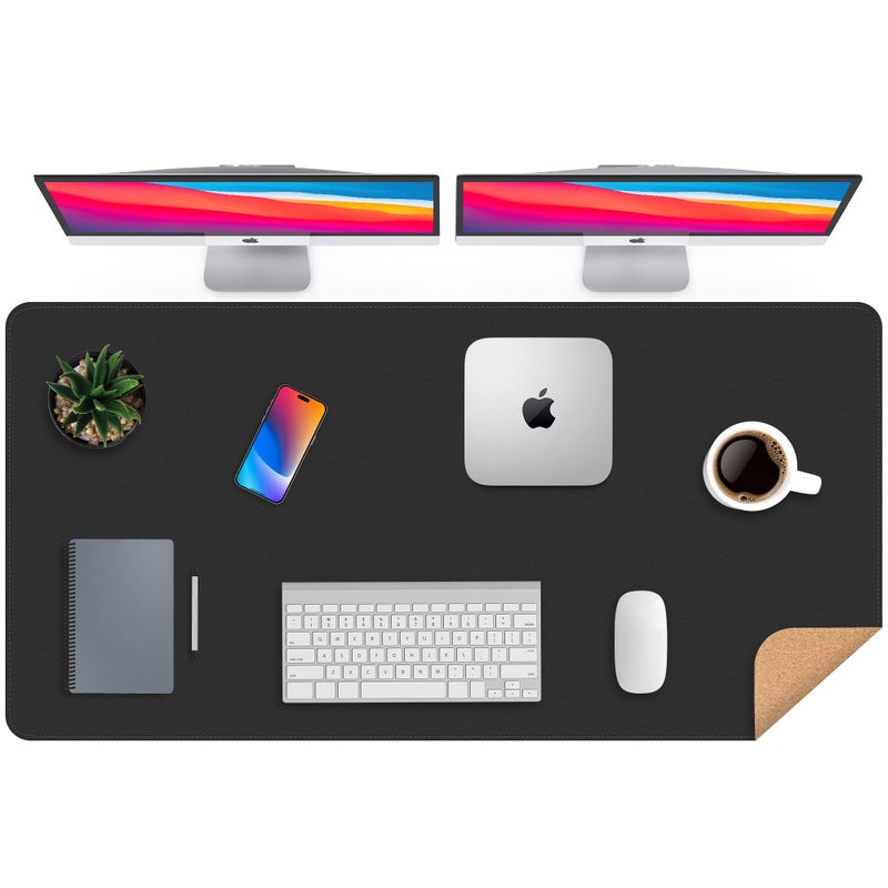 AFIING Large Desk Mat 47" x 23.7",Leather Desk mat,Double-Sided Desk Pad,Desk matt for Desktop,Large Mouse Pad,Office Desk mat,Waterproof Desk Blotter pad for Office&Home(Black+Cork) - Image 1