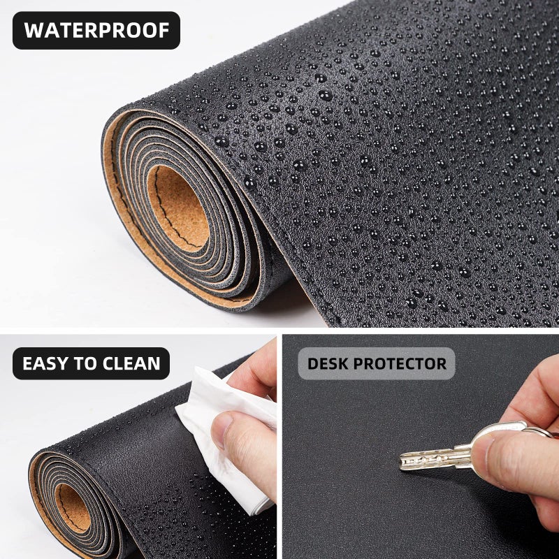 AFIING Large Desk Mat 47" x 23.7",Leather Desk mat,Double-Sided Desk Pad,Desk matt for Desktop,Large Mouse Pad,Office Desk mat,Waterproof Desk Blotter pad for Office&Home(Black+Cork) - Image 4