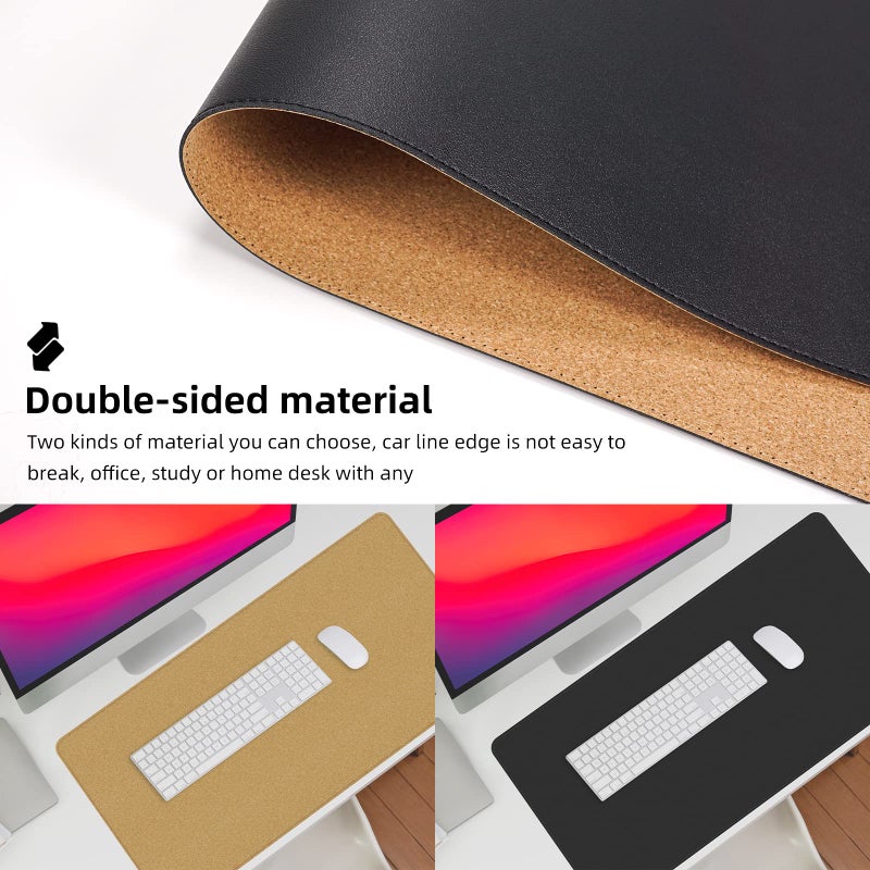 AFIING Large Desk Mat 47" x 23.7",Leather Desk mat,Double-Sided Desk Pad,Desk matt for Desktop,Large Mouse Pad,Office Desk mat,Waterproof Desk Blotter pad for Office&Home(Black+Cork) - Image 3