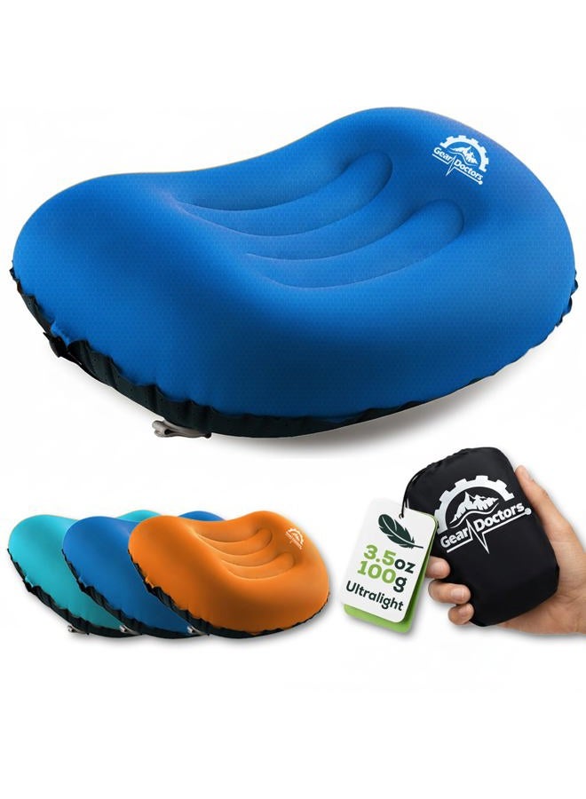 Gear Doctors 3.5oz Compact Ultralight Inflatable Camping Pillow —Inflatable Camp Pillow —Backpacking Pillows Ultralight—Camping Pillows for Sleeping, Hiking, Travel, Beach, Office, Neck, Lumper [Blue] - Image 1