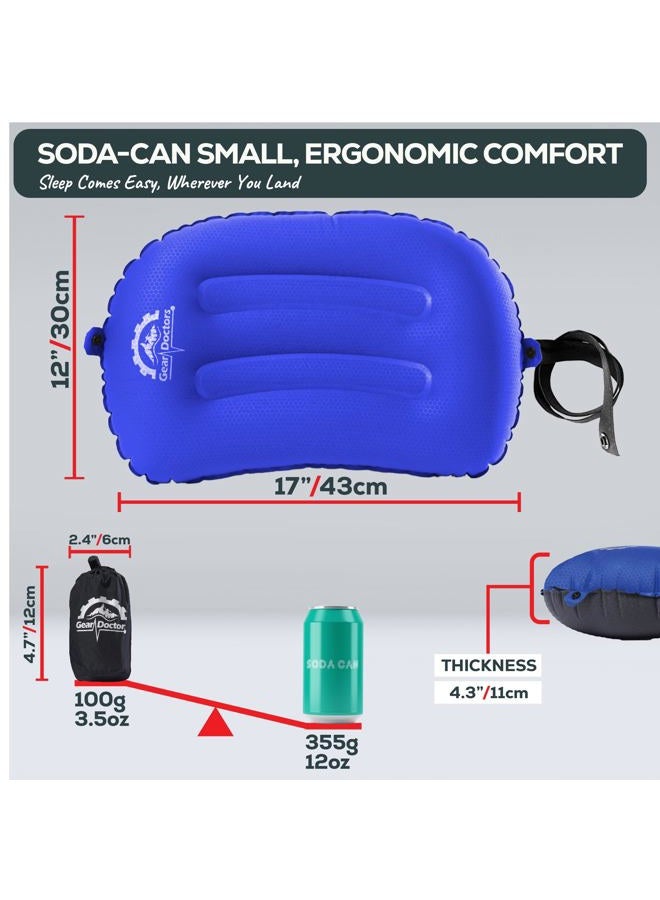 Gear Doctors 3.5oz Compact Ultralight Inflatable Camping Pillow —Inflatable Camp Pillow —Backpacking Pillows Ultralight—Camping Pillows for Sleeping, Hiking, Travel, Beach, Office, Neck, Lumper [Blue] - Image 3