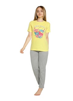 Ayans Teenager Girl's Pajama Set T-Shirt and Shorts Turkish Cotton Sleepwear Homewear Yellow Green/Navy  - Image 4