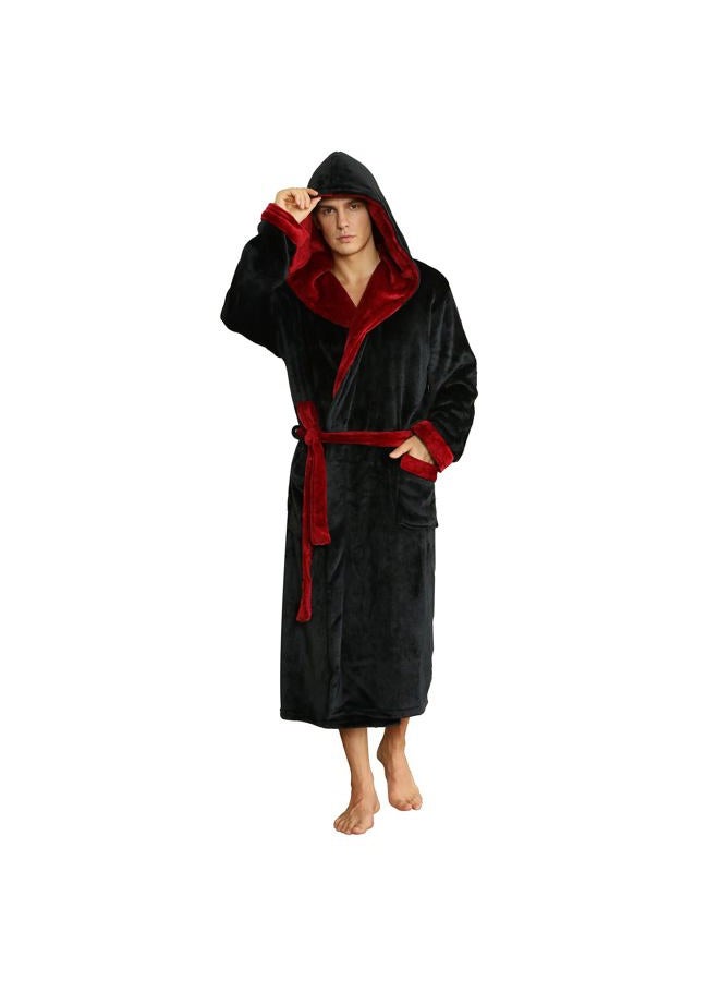 U2SKIIN Mens Hooded Robe, Plush Robes for Men Long Fleece Bathrobe, Black/Dark Red Hooded, S-M - Image 1