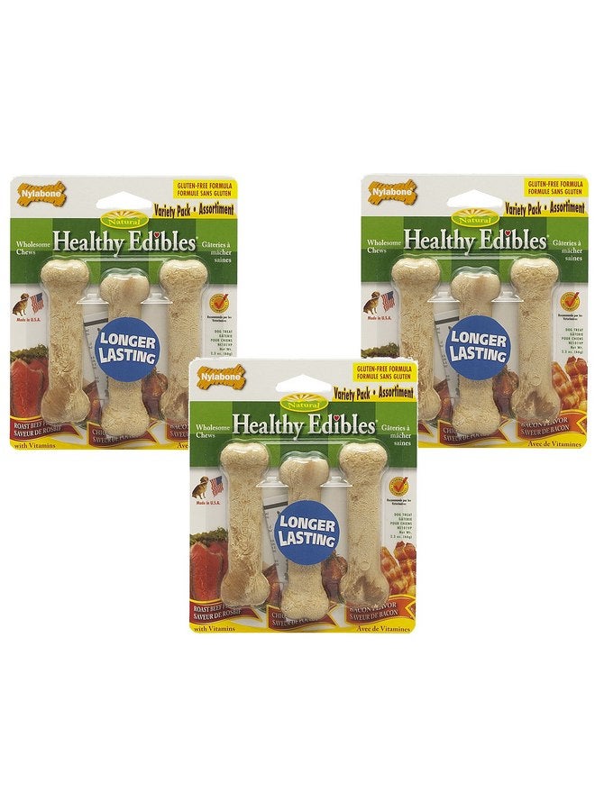 Nylabone Healthy Edibles Variety Pack, Size Petite - 9 Bones Total(3 Packages with 3 Bones Each) - Image 1