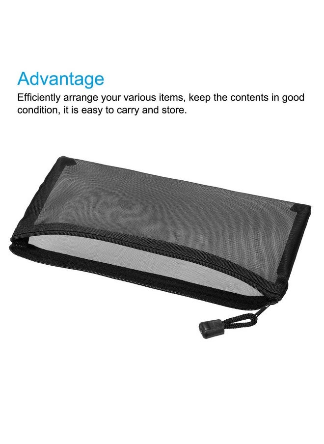 MECCANIXITY Mesh Zipper Bags, B6 Nylon Zip Pouch Pencil Case Storage Pockets For Travel Office Accessories, Black Pack Of 6  - Image 3