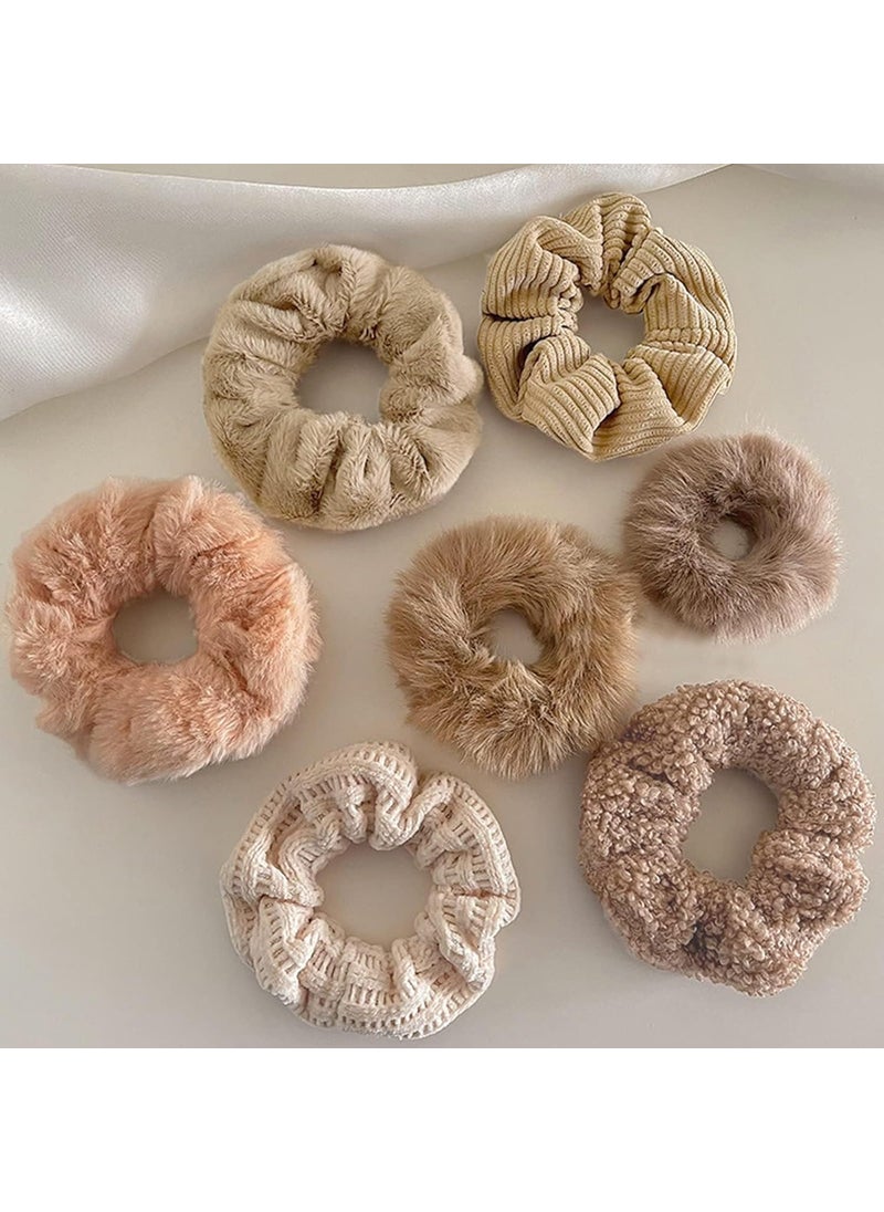 AEGYPIUS AEGYPIUS Soft Fuzzy Scrunchies  7 Pcs Fluffy Hair Ties for Women 