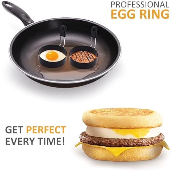 غنافوتو خاتم البيض 4 عبوات الإفطار الدائري أداة العفن المنزلية للخبز لقلي سندويشات الفطائر مقبض معدني مطبخ المنزل أداة إفطار بيض أ - Image 4