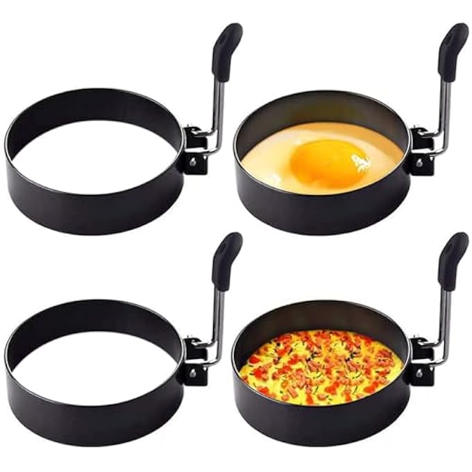 غنافوتو خاتم البيض 4 عبوات الإفطار الدائري أداة العفن المنزلية للخبز لقلي سندويشات الفطائر مقبض معدني مطبخ المنزل أداة إفطار بيض أ - Image 2