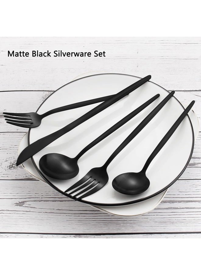 VANVRO Matte Black Silverware Set, 40-Piece Stainless Steel Flatware Set, Satin Finish tableware Cutlery Set, Service for 8, Home and Restaurant, Dishwasher Safe - Image 3