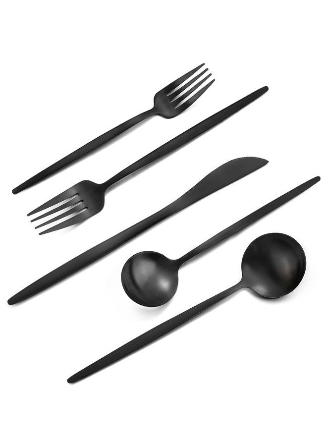 VANVRO Matte Black Silverware Set, 40-Piece Stainless Steel Flatware Set, Satin Finish tableware Cutlery Set, Service for 8, Home and Restaurant, Dishwasher Safe - Image 1