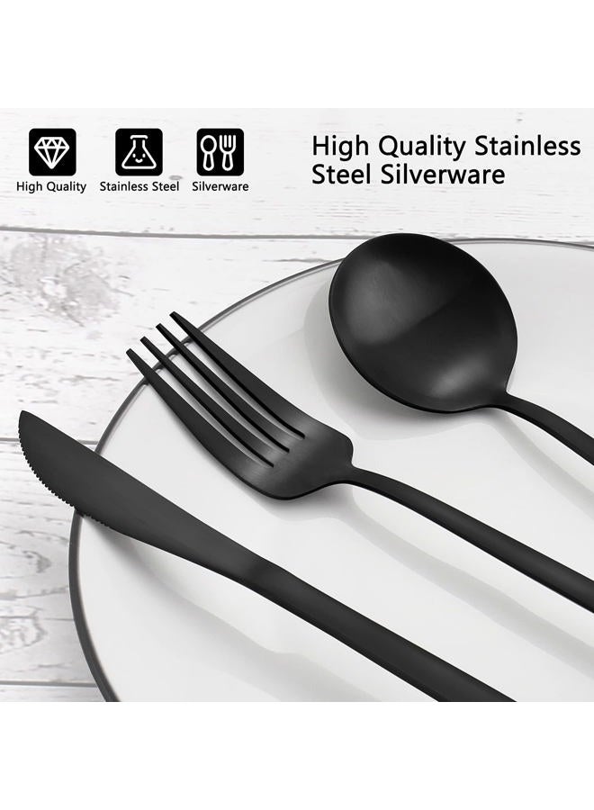 VANVRO Matte Black Silverware Set, 40-Piece Stainless Steel Flatware Set, Satin Finish tableware Cutlery Set, Service for 8, Home and Restaurant, Dishwasher Safe - Image 4